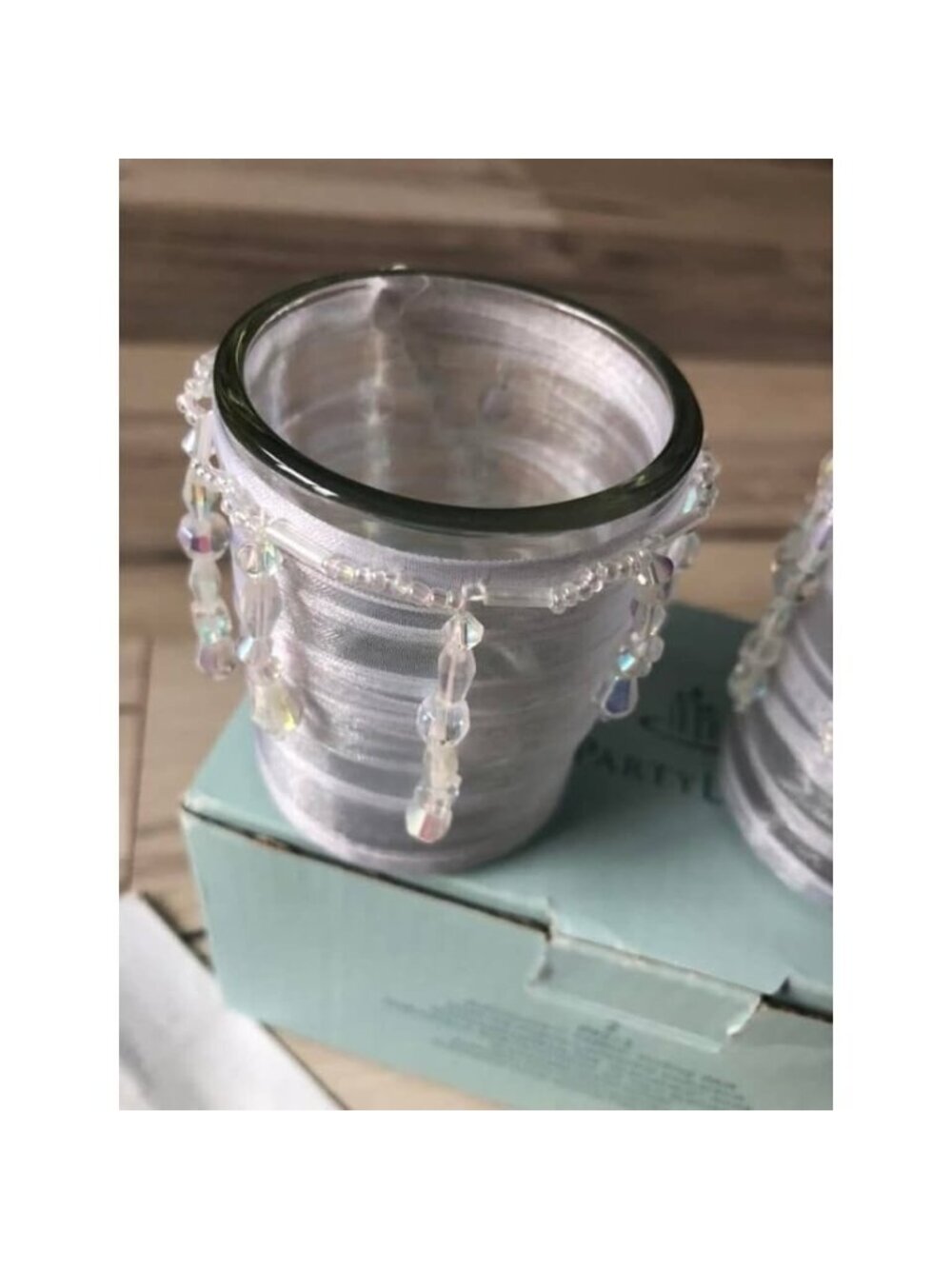 Party Lite Elegance White Ribbon Votive Holders
